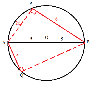 Circle O has a diameter AB of length 10 cm.png