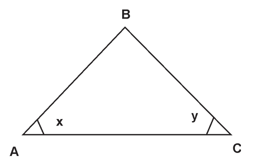 GRE In the triangle shown, x and y are measures of the angles.png