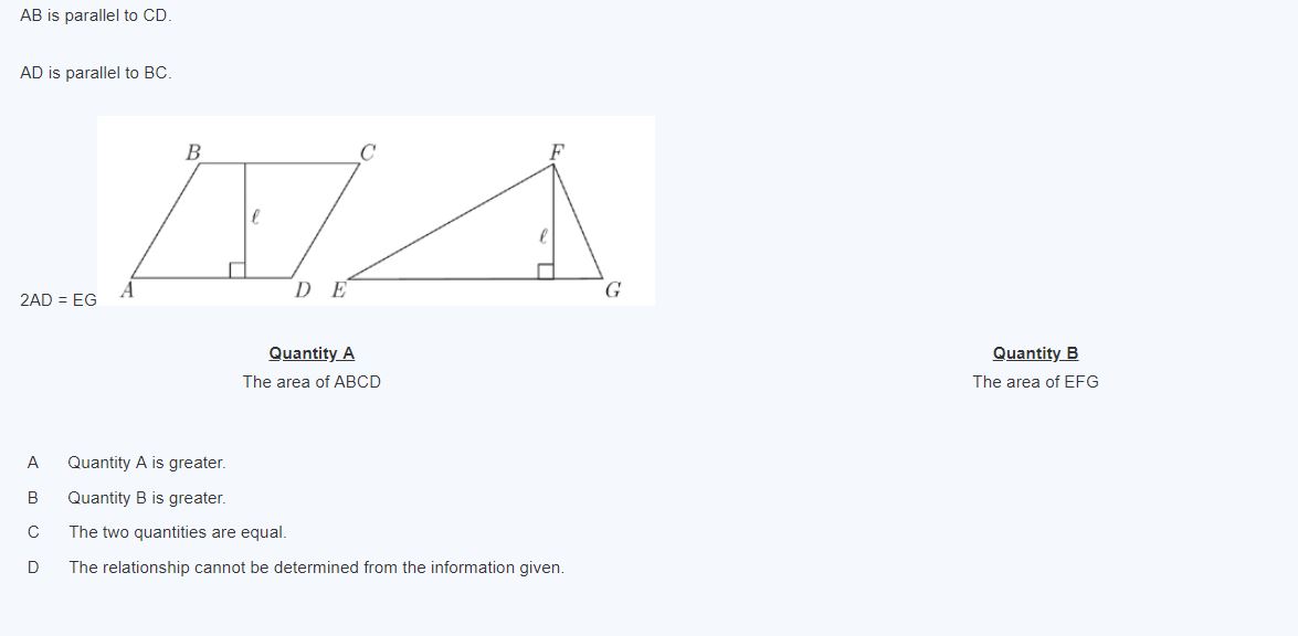 AB is parallel to CD. : Quantitative Comparison Questions