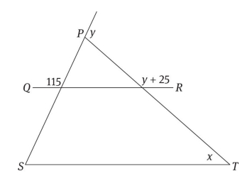 #GREpracticequestion In the figure above, QR is parallel to ST. What is the measure of angle x .jpg